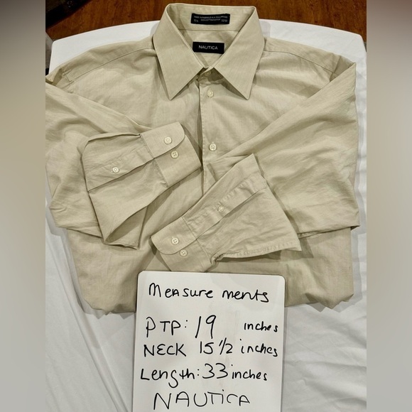 Nautica Men Dress Shirt Button Down 100% Cotton Tan Size Neck 15.5 - Picture 7 of 7